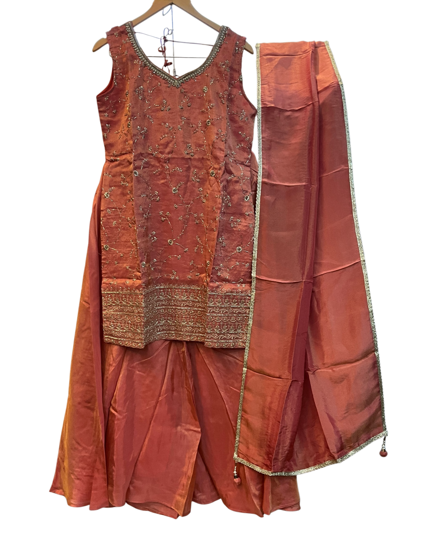 UK 12 / 38" - Coral - Ladies Sharara / Palazzo Trousers Suit - UK Stock - Sangeet / Henna / Weddings - OC7301 VC