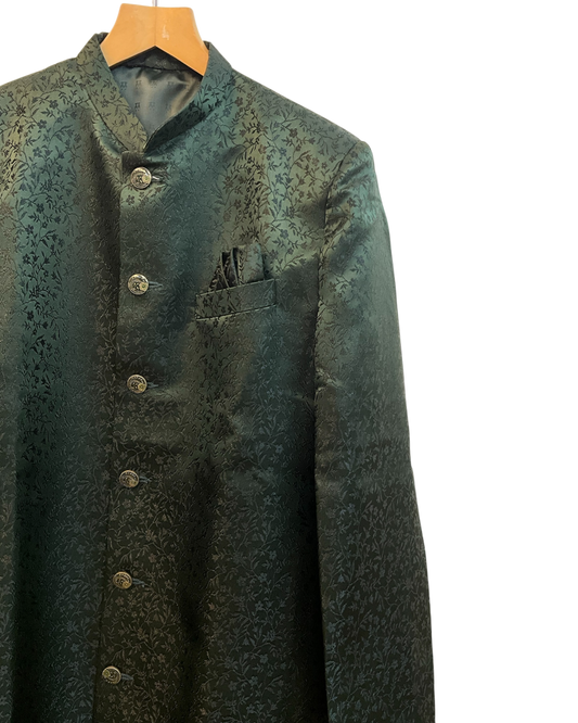 40" - SALE ! Bottle Green - Classic Self Brocade Mens Sherwani with Quality Buttons - Smart Trousers - UK stock - 2/3 Days Delivery - YD2504 PY