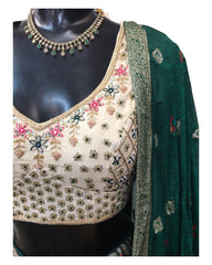 Green - Delicately Embroidered Chiffon Designer Lehenga Set - UK 12-16 - UK Stock - 24h Dispatch - NE2402 KYP 0724