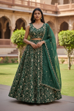 Bottle Green - Banarasi Brocade Silky Lehenga Set - Mehndi / Sangeet / Bridesmaids / Weddings / Garba  - Size UK 12 (38" Bust) Adjustable to Size 14 - UK Stock - 24h Dispatch - AF2601 02VP26