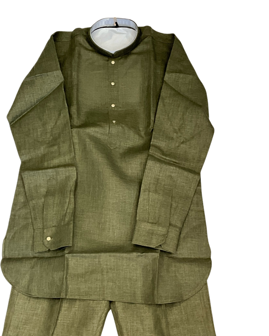 Henna / Olive Green - Premium Linen Mens Indian Kurta with Linen Trousers - UK Stock - Weddings / Walimas , Sangeet, Diwali, Eid, Mehndi / Henna - VEE1366 VY