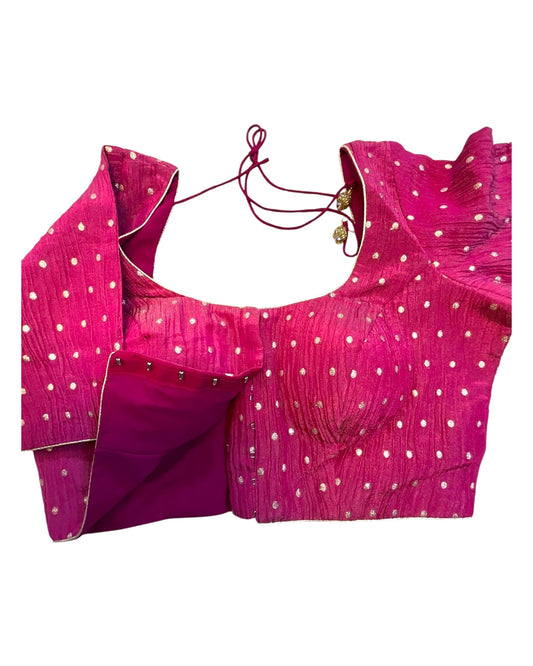 36" & 40" - Fuchsia / Magenta Pink - Banarasi Tissue Saree / Lehenga Blouse - Margin inside for adjustments - X1228 01KK25 - Prachy Creations