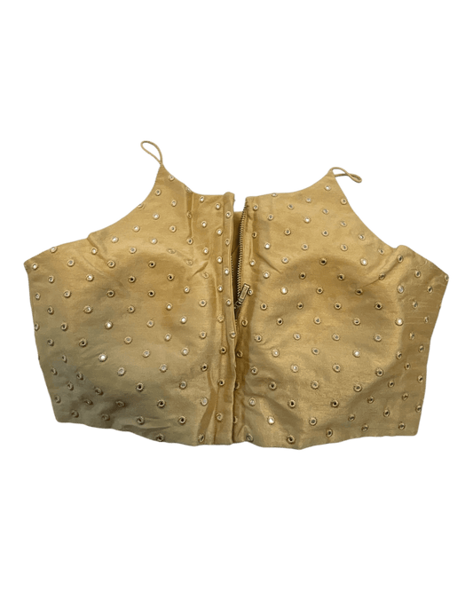 36" / UK 10 - Gold - Mirror Work Strap Saree Blouse with cups - UK Stock - Quick Delivery - RNK - R778 -KY - Prachy Creations