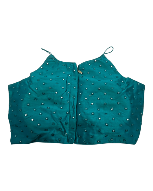 36" / UK 10 - Jade Green - Mirror Work Strap Saree Blouse with cups - UK Stock - Quick Delivery - RNK - R778 -KY - Prachy Creations