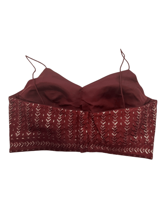 36" / UK 10 - Maroon / Burgundy - Sequins Work Strap Saree Blouse with cups - UK Stock - Quick Delivery - RNK - R780 -KK - Prachy Creations