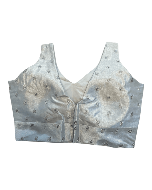 36" / UK 10 - Silver - Self Butti Saree blouse with cups, Sleeveless - 36" - UK Stock - Quick Delivery - RNK - R948-KK - Prachy Creations