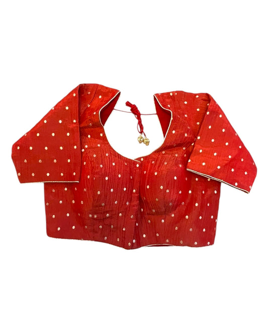 36" UK10 - Red - Banarasi Tissue Saree / Lehenga Blouse - Margin inside for adjustments - X1228 01KK25 - Prachy Creations