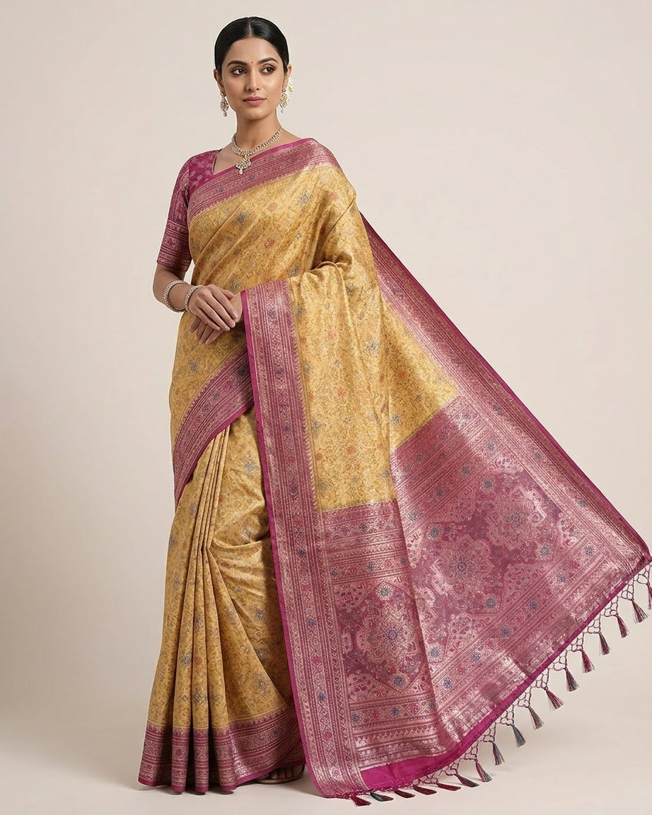 Haldi / Yellow - Rich Brocade Traditional Handloom Saree with Blouse Piece - UK stock - 24hr Dispatch - SP2627 TV