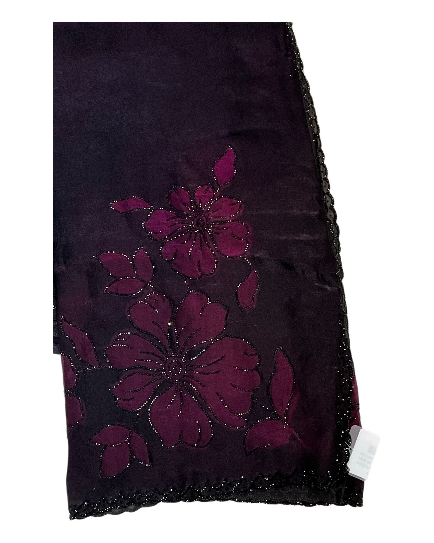 Wine / Black Floral - Classic Satin Crepe Saree with Stone Work and Blouse Piece - UK stock - 24hr Dispatch - RS2537 TV