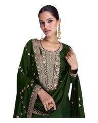 Bottle Green - Simple / Classy Chiffon Ladies Indian Salwar Suit with Rich Dupatta - SYRA9681 VP 1023