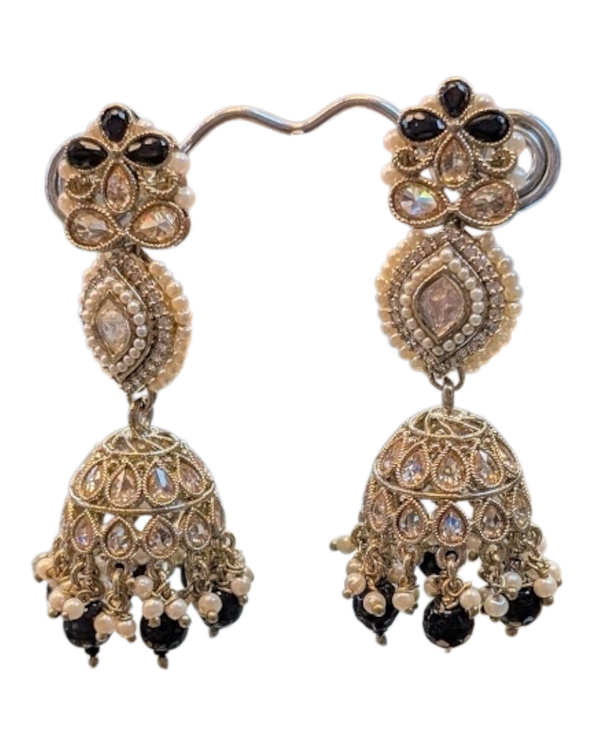Black & Pearl Tiered Jhumka Earrings - Bollywood - Weddings - 6JE135 09A26