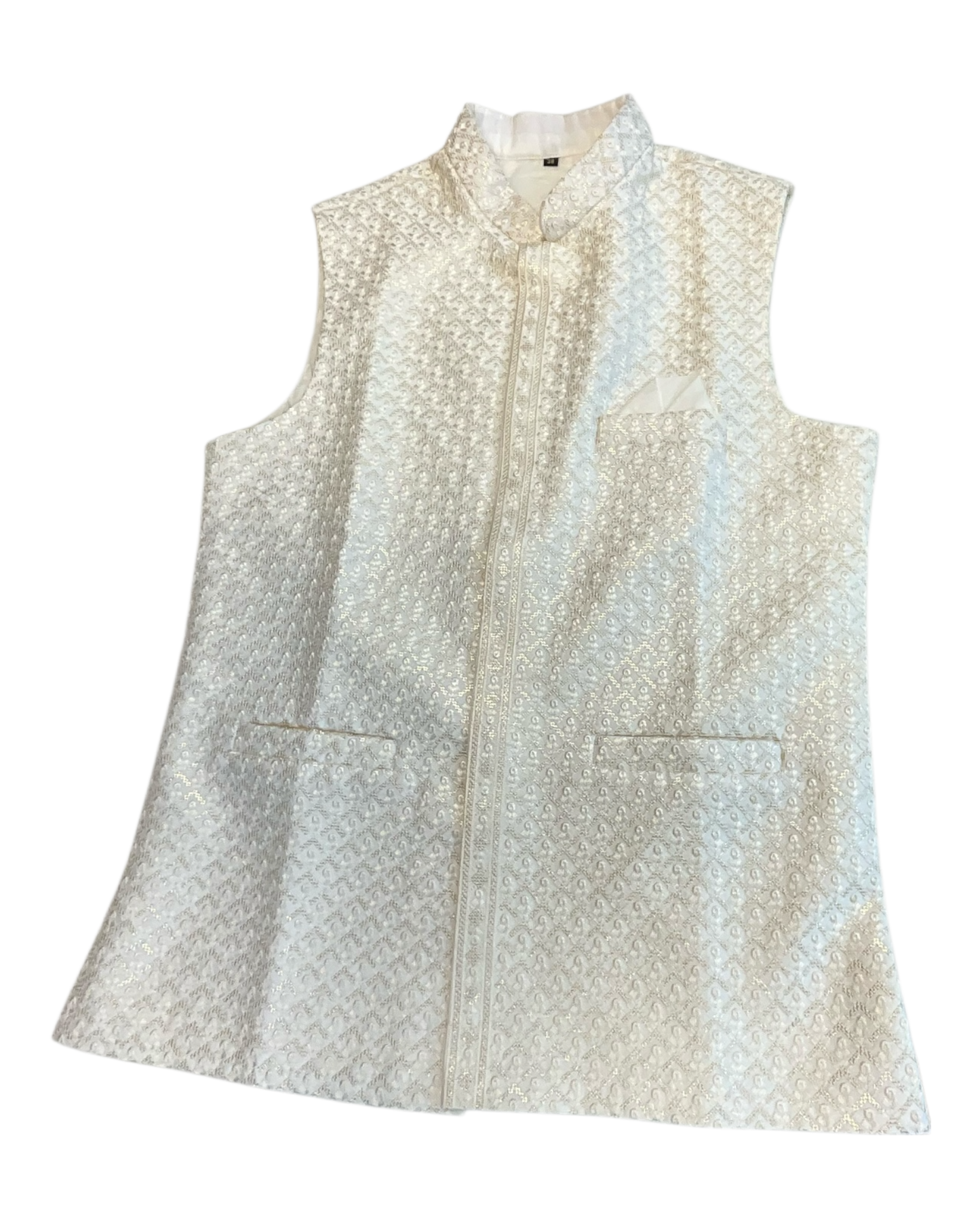 Cream / Off White - Premium Self All Over Embroidered - Mens Indian Waistcoat - UK Stock - 24 hr Dispatch - KCS4787 03KR26 (Copy)