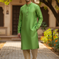 Parrot Green - Silky Mens Indian Kurta set - UK Stock - Ideal to Pair with a Waistcoat - VEE1095 KJ