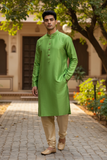 Parrot Green - Silky Mens Indian Kurta set - UK Stock - Ideal to Pair with a Waistcoat - VEE1095 KJ