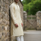Cream / Light Gold - Banarasi Handloom Brocade Mens Indian Kurta set - UK Stock - Weddings / Walimas , Sangeet, Diwali, Eid, Mehndi / Henna - VEE2429 VP