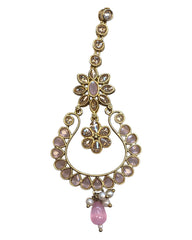 Pink - Antique Gold Finish Large Size Tika Head Piece - Indian Ladies Fashion Jewellery - AE2440 11T24
