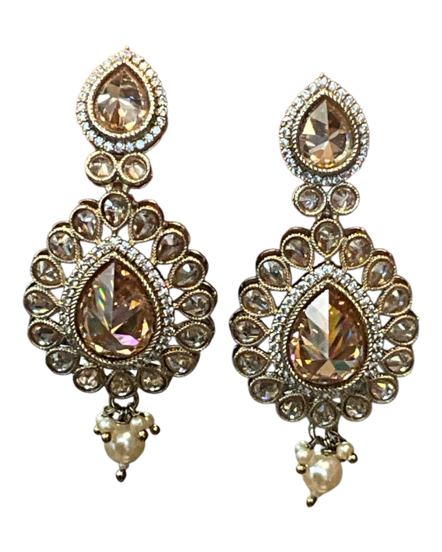 Gold / Neutral - Large - Antique Gold Finish Traditional Earrings - Bollywood - Weddings - 15ER549 07A26