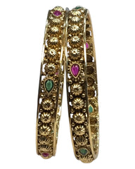 Pair of Antique Gold Finish Hand Crafted Rajasthani Bangles - UK stock - SB1157 T