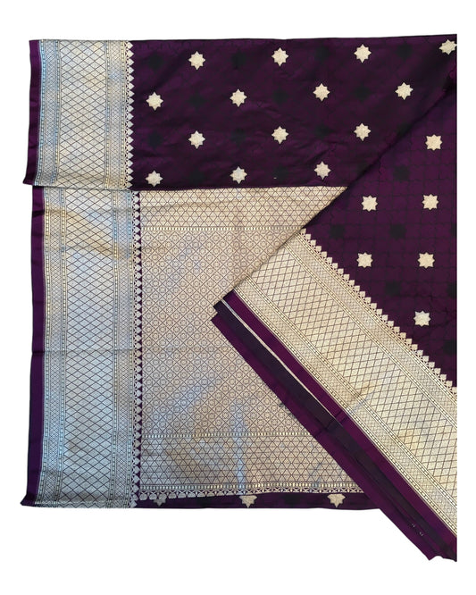 Wine - Traditional Handloom Banarasi Sari / Saree - with Blouse Piece - SN2405 11TP24