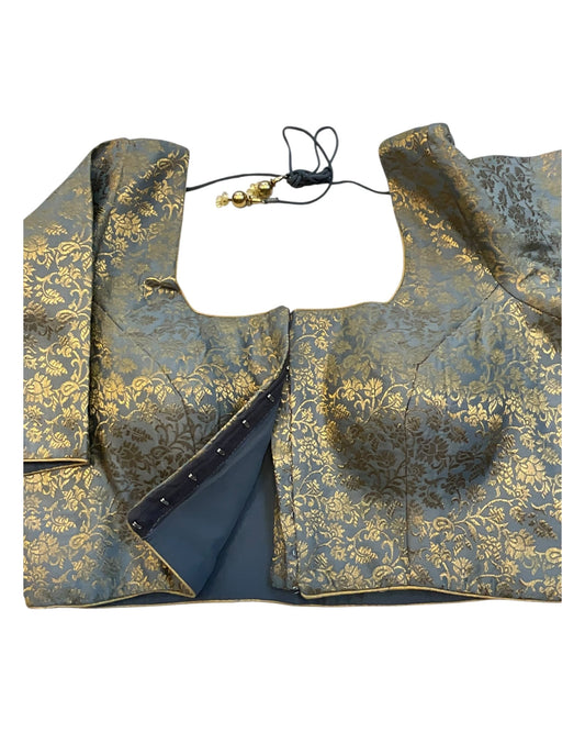 38" & 42" - Grey - Banarasi Brocade Saree / Lehenga Blouse -UK Stock - Quick Dispatch - X1126 01A25 - Prachy Creations