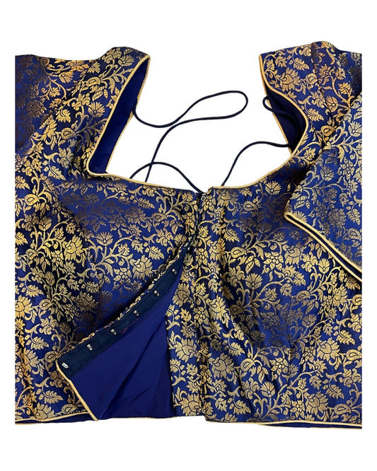 38" & 42" - Navy Blue - Banarasi Brocade Saree / Lehenga Blouse -UK Stock - Quick Dispatch - X1126 01A25 - Prachy Creations