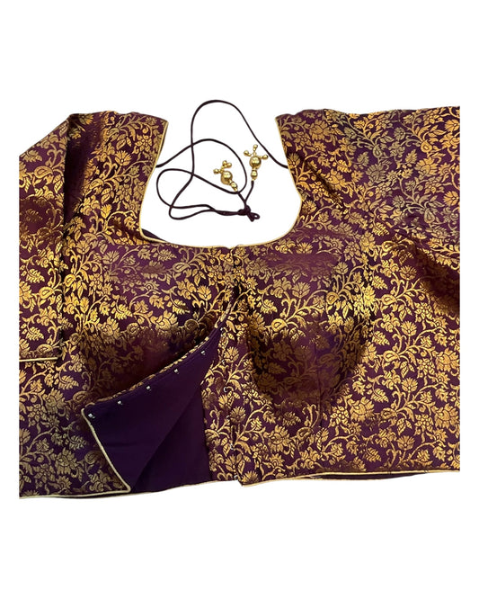 38" & 42" - Wine / Dark Purple - Banarasi Brocade Saree / Lehenga Blouse -UK Stock - Quick Dispatch - X1126 01A25 - Prachy Creations