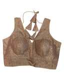 Rose Gold - Crushed Brocade Tissue Saree / Lehenga Blouse - With Cups - Margin to loosen - UK Stock - AF2502 C 1224