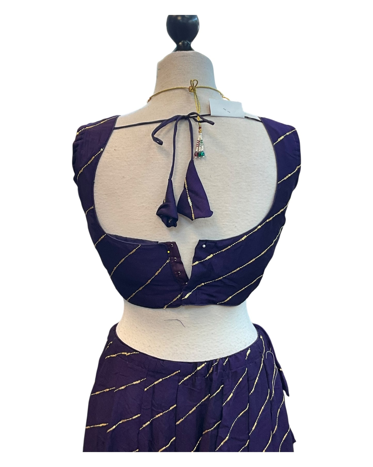 Dark Purple -  Dupion Silk Lehenga Set - Garba / Dandia , Mehndi / Sangeet / Weddings - Size UK 12 (38" Bust) Adjustable to Size 14 - UK Stock - 24h Dispatch - AF2506 09TY25