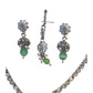 Mint Green - Small Size Silver Finish Necklace Set with Earrings & Head Piece /Tika- SLV79  11A24
