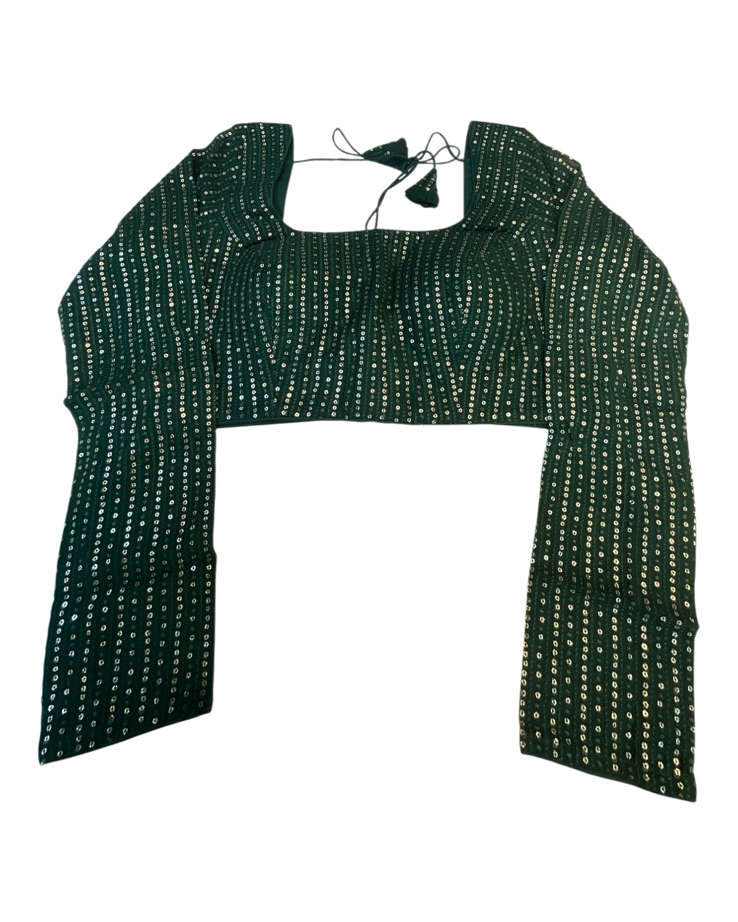 Size 38" / UK 12 - Bottle Green - Rich Sequins Embroidered Long Sleeve Saree blouse with cups - UK Stock - Quick Delivery - RNK - R860-KA