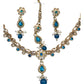 Turquoise Blue - Small Size Antique Gold Finish Necklace Set with Earrings & Head Piece /Tika- SLV78  11Ap24