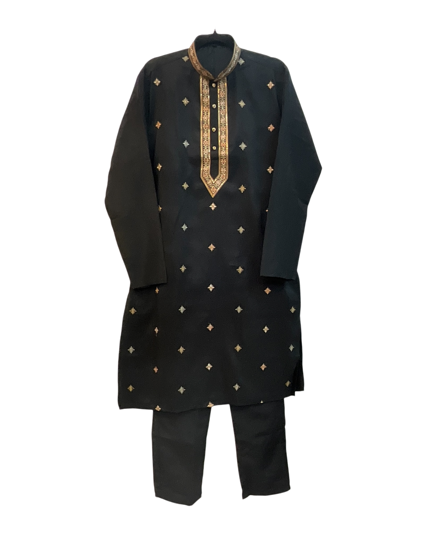 Black - Soft Cotton Silky Mens Kurta Set with Neck Thread Embroidery- Sangeet Mehendi Haldi - KCS1025 06VY26