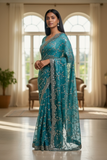 Light Blue - Rich Saree with Allover Sequins Work and Blouse Piece - UK stock - 24hr Dispatch - RS2503 JV