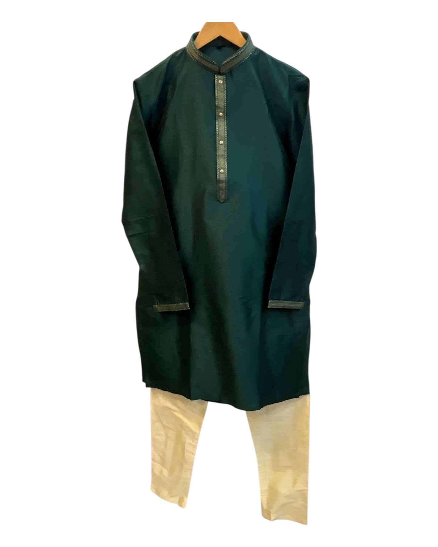 Bottle Green - Banarasi Handloom Brocade Mens Indian Kurta set - UK Stock - Weddings / Walimas , Sangeet, Diwali, Eid, Mehndi / Henna - VEE2532 KR