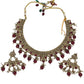 Red - Medium Size Antique Gold Finish Necklace Set with Earrings - HR1008  KK 0424