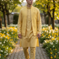 Haldi Yellow - Mens Kurta Set with Rich Brocade Waistcoat  - SHU2507 TY 0325