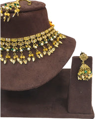 Yellow - Medium Size Antique Gold Finish Necklace Set with Earrings - HB1000  KY 0424