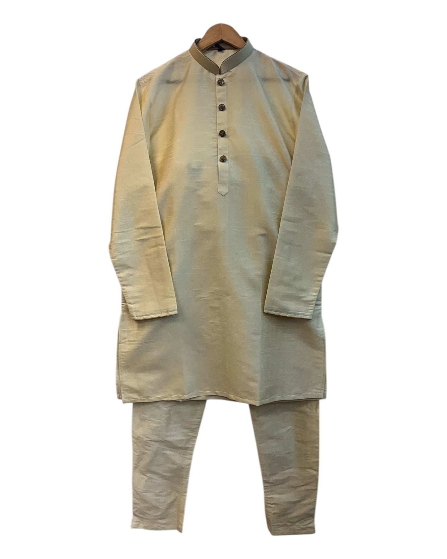 Cream / Light Gold - Silky Mens Indian Kurta set - UK Stock - Ideal to Pair with a Waistcoat - VEE1095 KJ