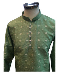 Light / Mint Green - Handloom Self Brocade Mens Indian Kurta set - Weddings / Walimas , Sangeet, Mehndi / Henna , Eid / Diwali - BS2501 01VP25