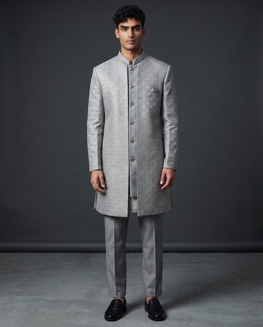 Silver Grey - Mens Double Layered Sherwani / Indo-Western - Fantastic Value - KCS6625 06TT26
