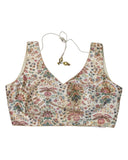 40" Bust (UK 14) Cream - Silky Block Print Saree / Lehenga blouse - Can be let out to size 16  - X1199 01KV25