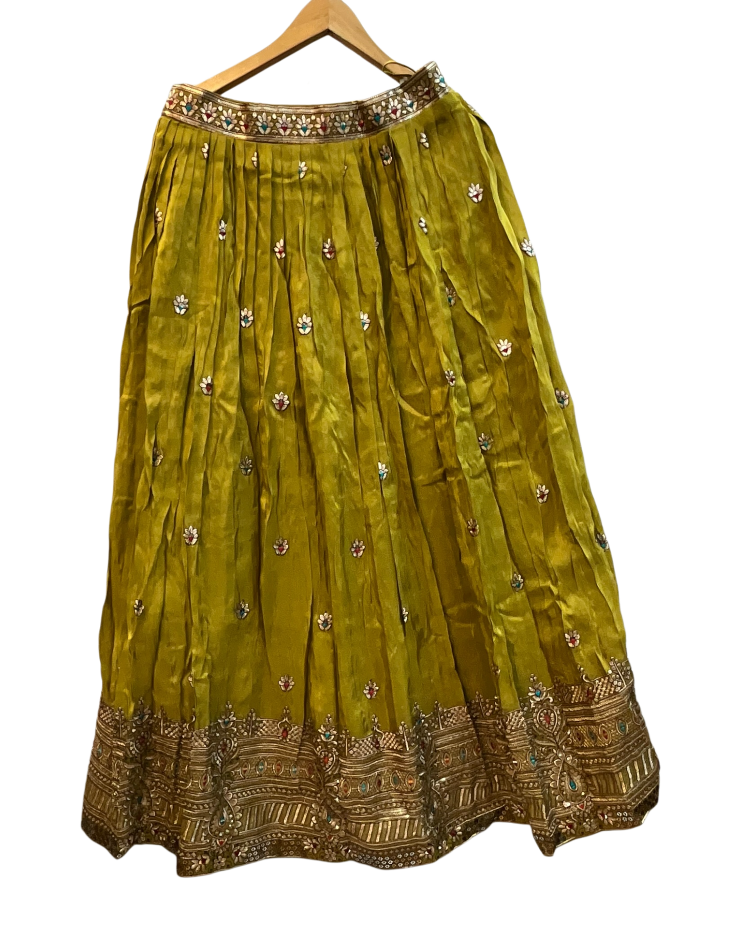 Size UK 14 (40" Bust) Adjustable to Size 16 - Olive Green - Banarasi Silky Lehenga Set - Mehndi / Sangeet / Bridesmaids / Weddings / Garba  - UK Stock - 24h Dispatch - JF7973 05JP26