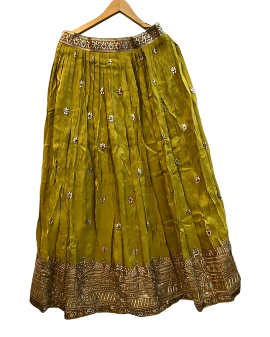 Size UK 14 (40" Bust) Adjustable to Size 16 - Olive Green - Banarasi Silky Lehenga Set - Mehndi / Sangeet / Bridesmaids / Weddings / Garba  - UK Stock - 24h Dispatch - JF7973 05JP26