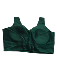 Bottle Green - Silky Saree blouse with cups,  Sleeveless - 38