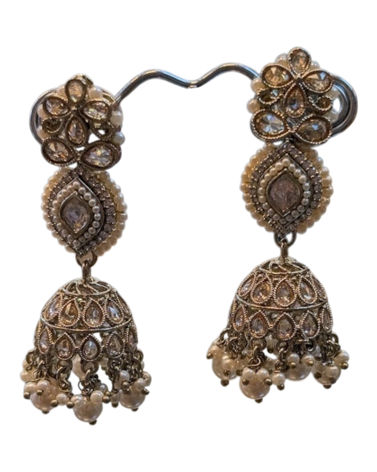 Antique Gold Kundan & Pearl Tiered Jhumka Earrings - Bollywood - Weddings - 6JE135 09A26