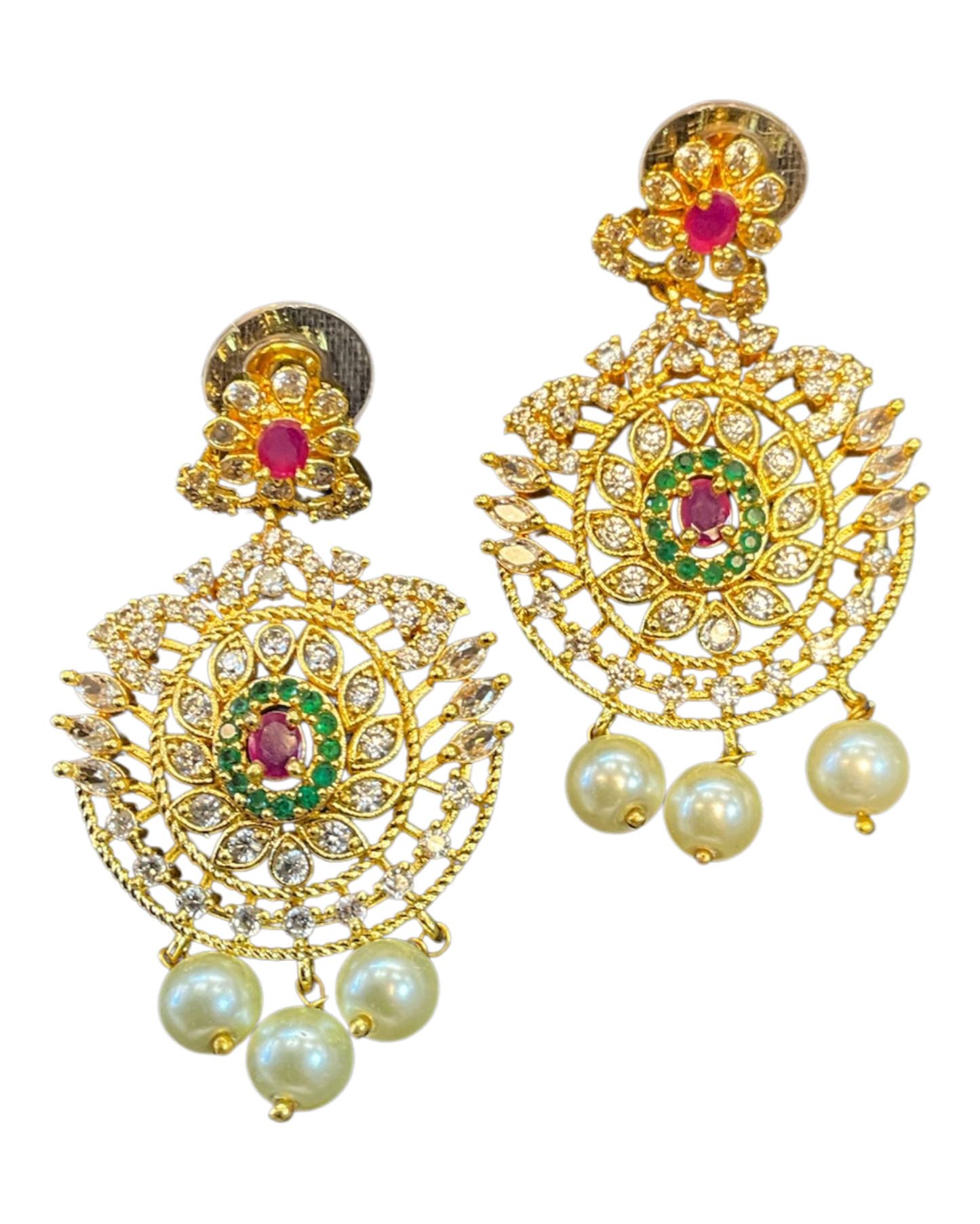Multi Coloured - Large - Gold Finish Traditional Earrings - Bollywood - Weddings - AE2604 J