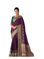 Purple - Banarasi Silky Saree with Fancy Ready made Blouse - ANM7008  JY 1123
