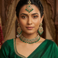 Green - Large Size Antique Gold Finish Necklace Set with Earrings & Head Piece - JIG111 04Cp26