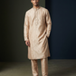 Pastel Peach - Soft Cotton Silky Mens Kurta Set with Neck Thread Embroidery- Sangeet Mehendi Haldi - KCS1019 06KC26