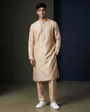 Pastel Peach - Soft Cotton Silky Mens Kurta Set with Neck Thread Embroidery- Sangeet Mehendi Haldi - KCS1019 06KC26